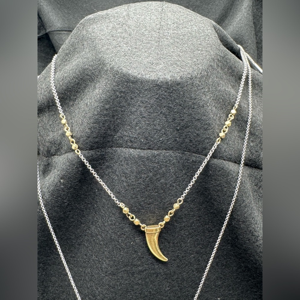 Lucky Brand Horn Bead Chain Gold Silver Two Tone Lg Faux Ivory Horn Red Crystals - Picture 5 of 10